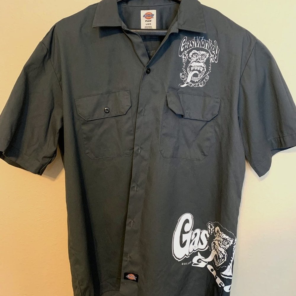 Genuine Gas Monkey Garage Dickies Shirt Men's Button-Down Dark Gray